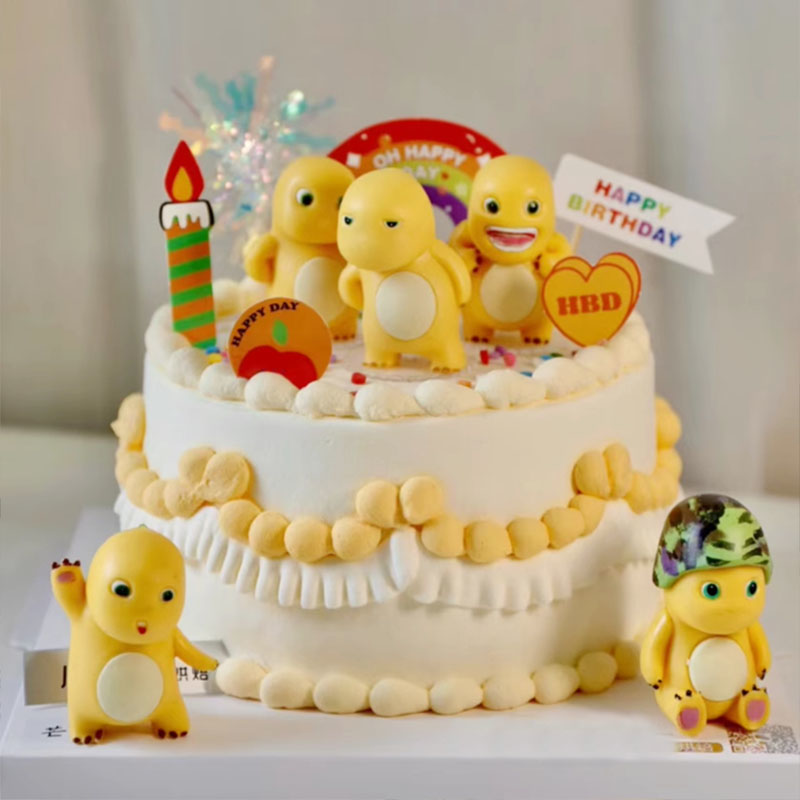 网红森系卡通奶龙蛋糕装饰摆件黄胖胖小恐龙宝宝生日派对甜品插件