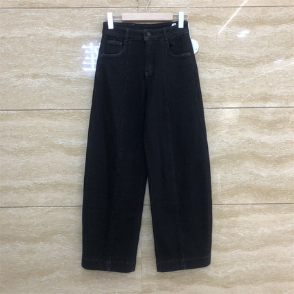 欧洲站经典蜂巢6711弯刀阔腿宽松加绒普洗黑色休闲牛仔裤女冬季款