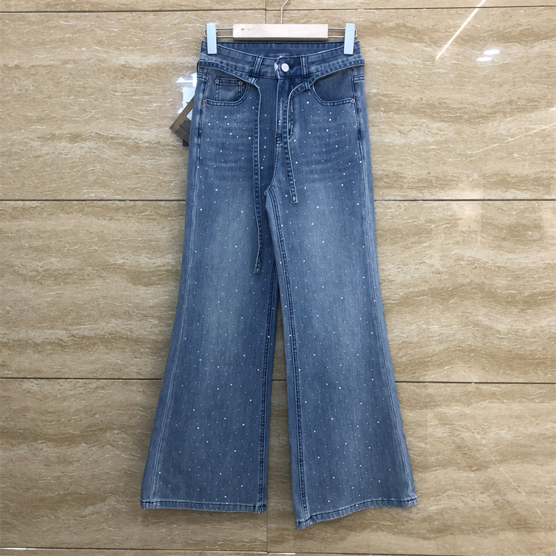 爆犀牛微喇烫钻四面弹女牛仔裤春