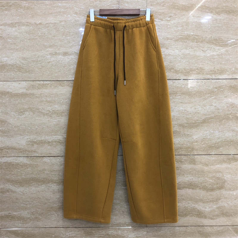 欧洲站6395姜黄色松紧腰弯刀褶皱抽绳简约休闲运动阔腿宽松长裤冬,女装/女士精品,休闲裤,淘宝优惠券,粉丝福利购,淘宝优惠卷