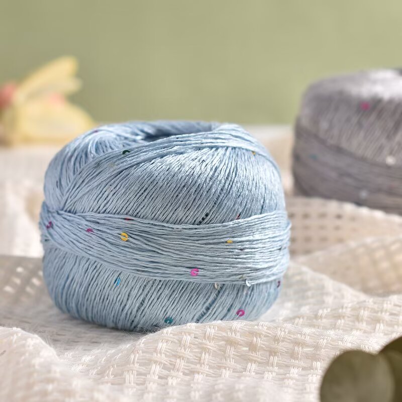 加丝亮片蕾丝6号真丝棉纯丝毛线团 手编钩针披肩裙亚麻线一团二两