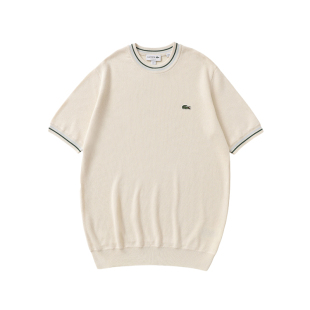 撞色纯棉休闲打底T恤新 Lacoste 拉科斯特男士 简约透气短袖 针织衫