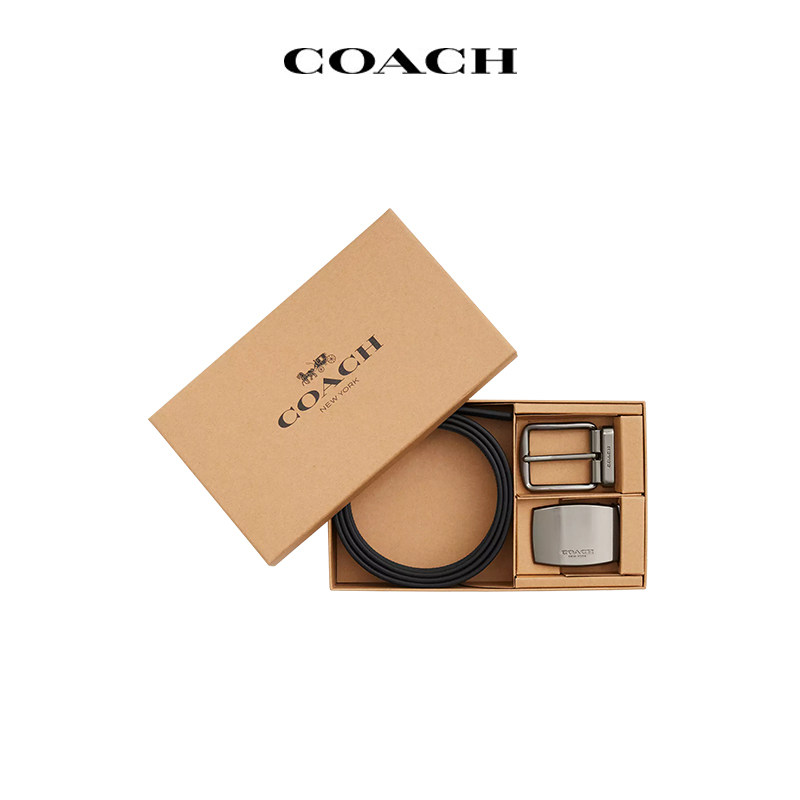 COACH/蔻驰经典老花男士腰带黑色双扣头皮带礼盒男士礼物