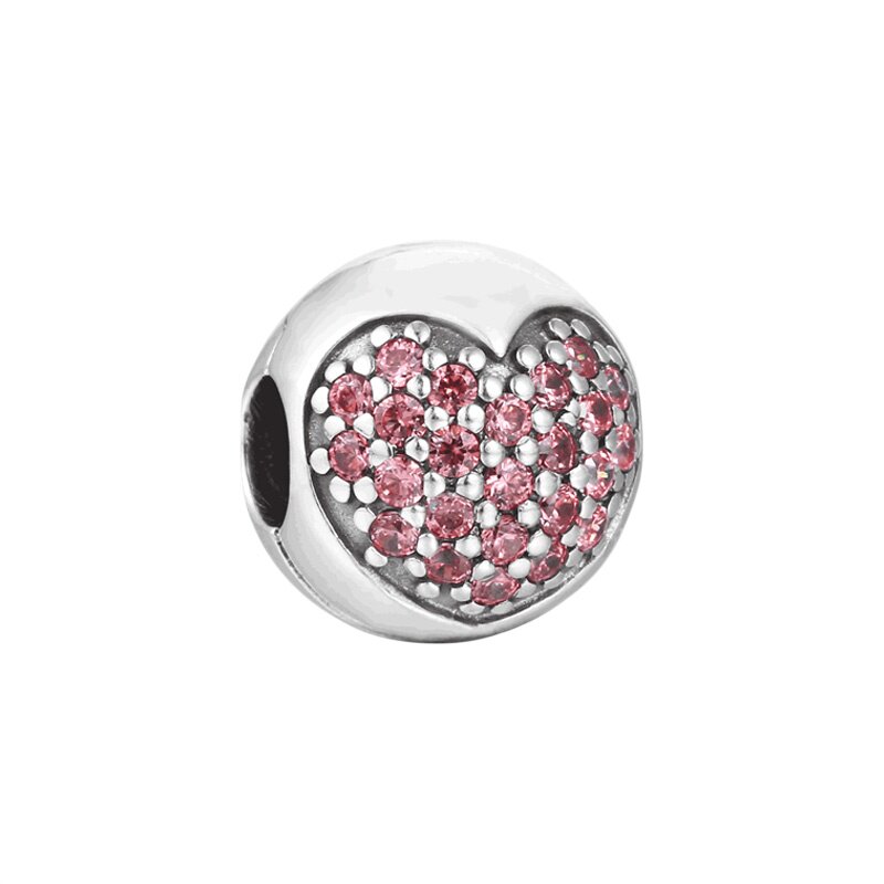 pandora/潘多拉粉色心形密镶 银饰固定扣791053czs