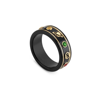 中古99新未使用Gucci/古驰 Icon系列18K黄金黑色宝石戒指时尚