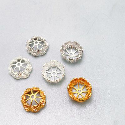 S925镶钻花托银素银白金金色隔片空托手链diy材料手工纯银饰配件