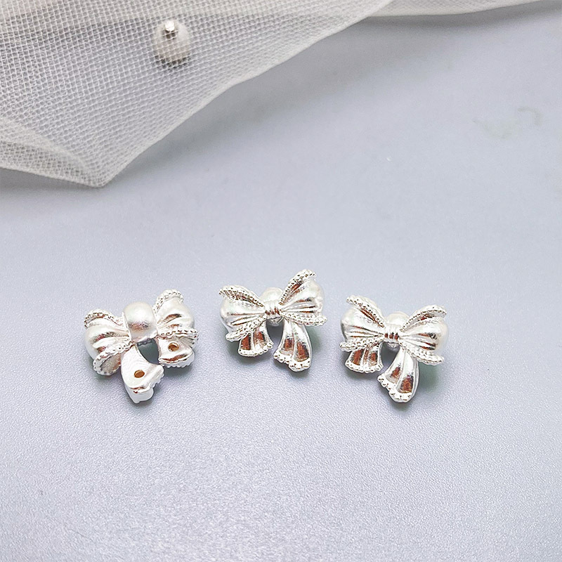 S990银素银3D硬金蝴蝶结隔珠通孔手链项链diy耳坠手工饰品配