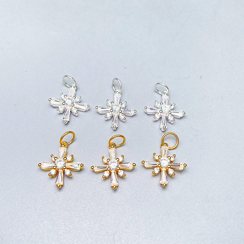925纯银雪花星星微镶吊坠