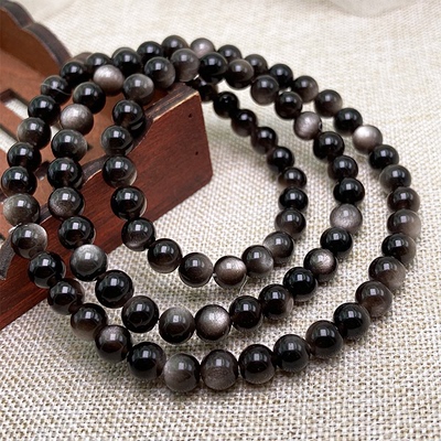 手链散珠天然黑曜石银曜石