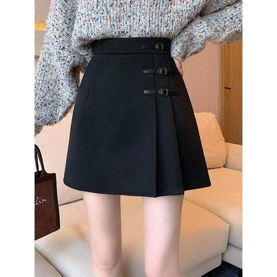 大码黑色毛呢半身短裙女秋冬巨好看的半裙胖mm高腰显瘦a字百褶裙,女装/女士精品,大码半身裙,淘宝优惠券,粉丝福利购,淘宝优惠卷