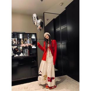 小君君布兰妮 普罗达奇周末/复古重工半身裙原创贴布绣花棉布长裙