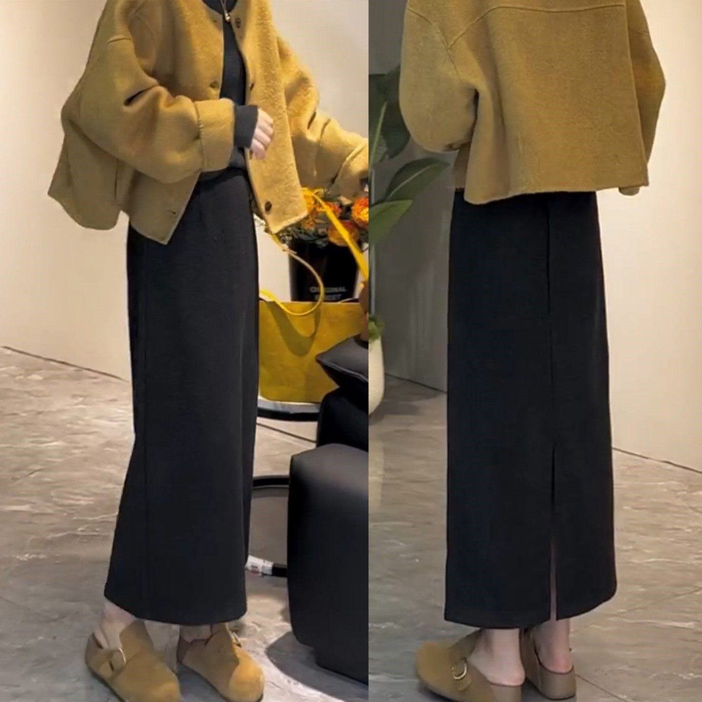 黑色毛呢半身裙女秋冬新款大码胖mm梨型身材遮胯显瘦开叉包臀裙子,女装/女士精品,大码半身裙,淘宝优惠券,粉丝福利购,淘宝优惠卷