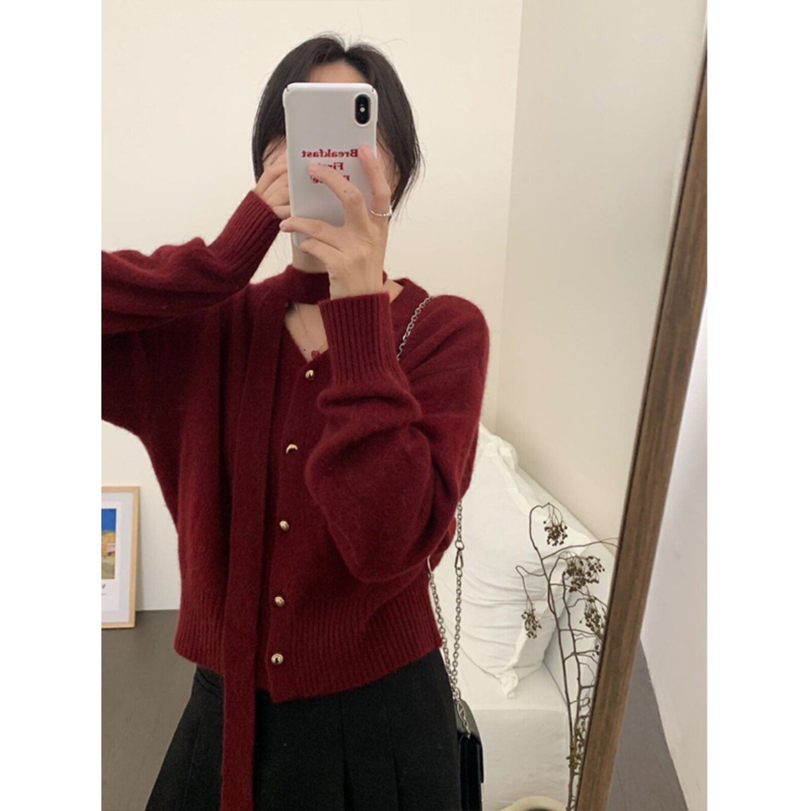 新年红色挂脖飘带v领毛衣外套女冬季氛围感外穿针织开衫内搭上衣,女装/女士精品,毛针织衫,淘宝优惠券,粉丝福利购,淘宝优惠卷