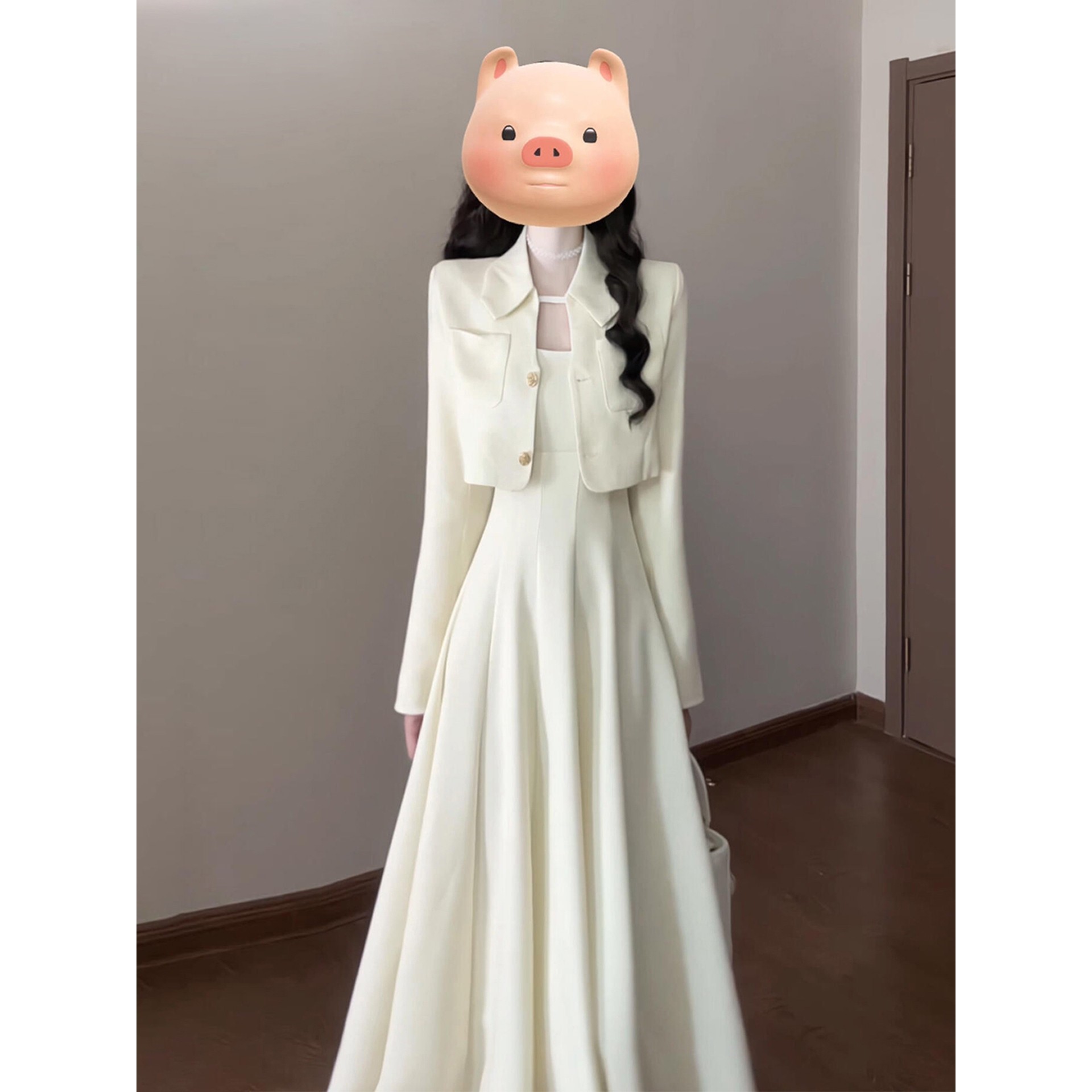 小香风西装外套吊带连衣裙两件套女2026新款秋冬季高级感套装长裙