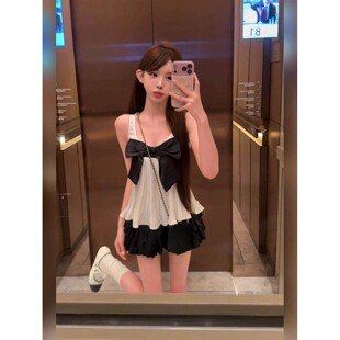 法式白色蝴蝶结无袖吊带背心女夏季气质纯欲绝美漂亮雪纺小衫上衣
