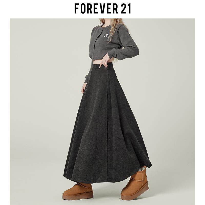 Forever21高级感深灰色A字大摆毛呢长裙女秋冬高腰垂感半身伞裙子,个性定制/设计服务/DIY,棉服工装,淘宝优惠券,粉丝福利购,淘宝优惠卷