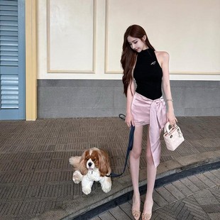 月亮Vera 夜幕精灵/名媛风性感无袖T恤高领背心女夏季高级感女装