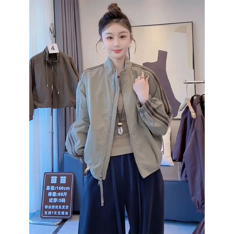 高级感2条杠立领运动短外套女202图片