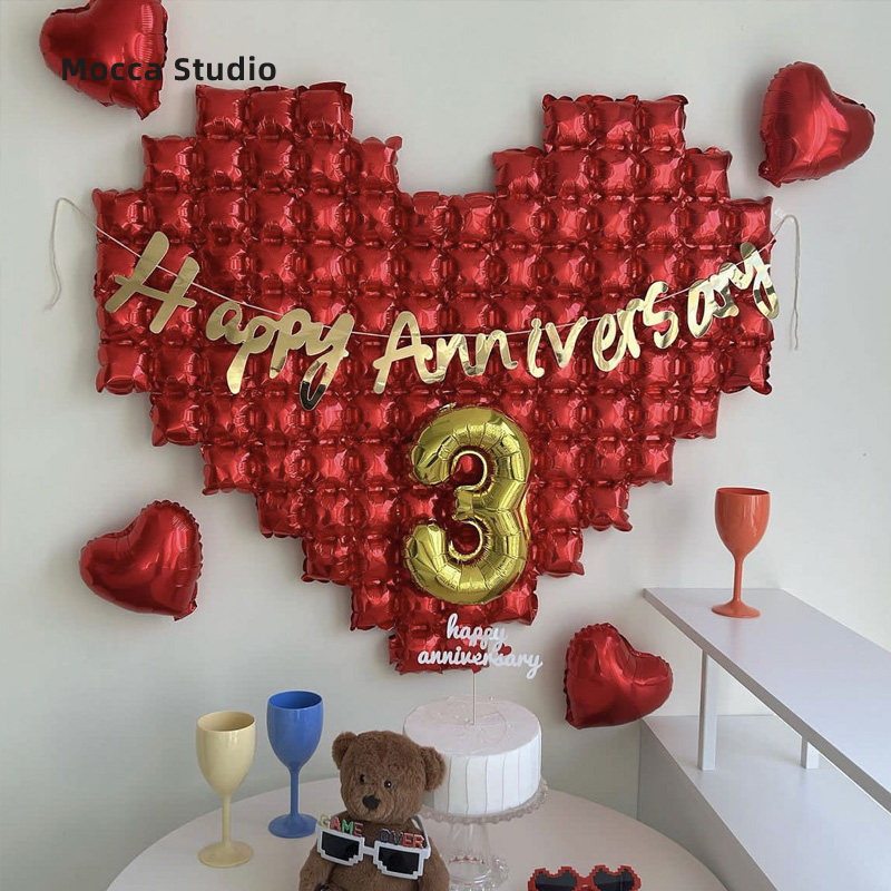 周年纪念装饰布置大号爱心形铝膜气球背景墙求婚表白情人节七夕38