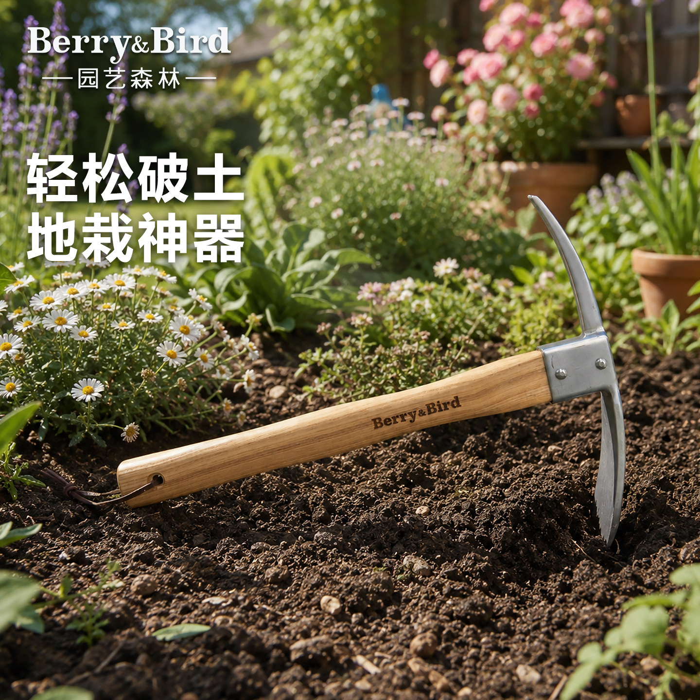 Berry&Bird园艺森林鹤嘴锄十字镐洋挖掘松土小锄头不锈钢种花工具