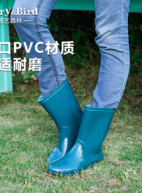 Berry&Bird园艺森林雨靴子中筒女款加厚户外出行水鞋高帮防滑橡胶