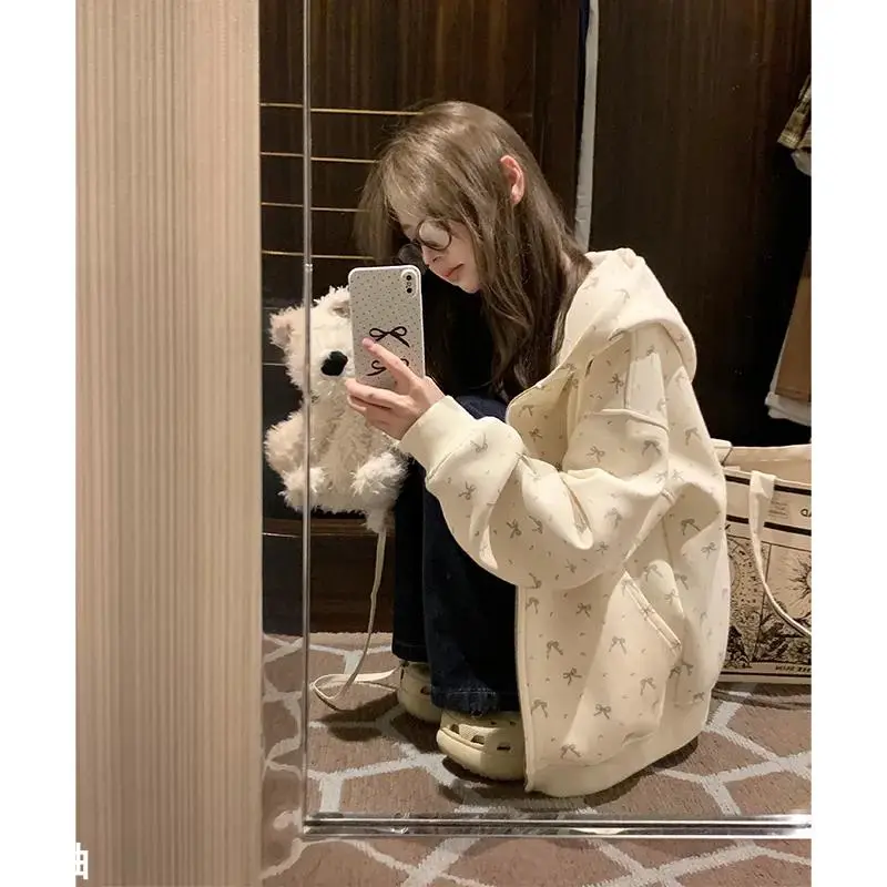 美式复古感bm风卫衣外套女春秋薄款连帽开衫慵懒风开衫上衣