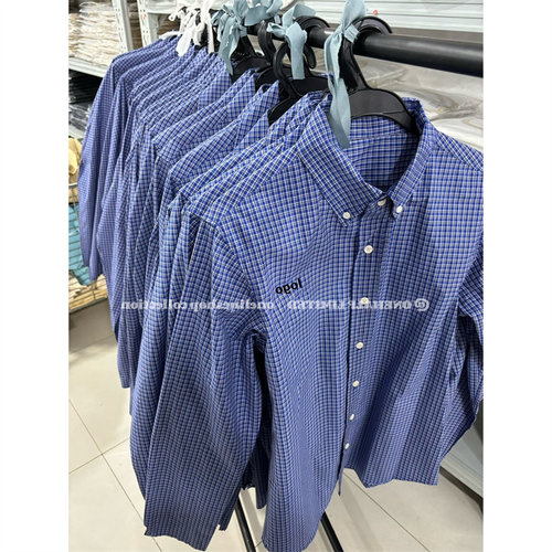 买手店捡漏必入25SS叠穿条纹格子衬衣字母刺绣蓝色格子polo衬衫