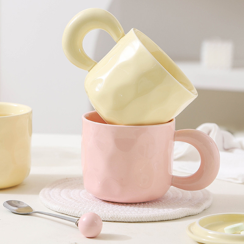 奶油风马克杯女带盖陶瓷杯大容量办公室咖啡杯情侣生日礼物喝水杯