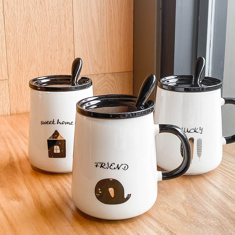 马克杯带盖勺家用陶瓷水杯新款男女咖啡杯情侣杯办公室早餐杯子