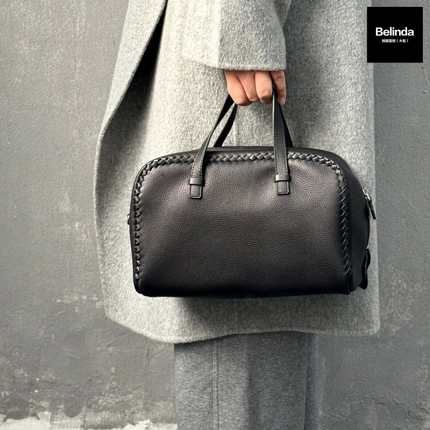 新款真皮羊皮编织简约波士顿包托特包手提单肩斜挎复古休闲通勤女