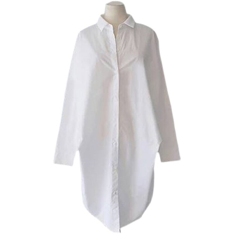 WHITE SHIRT WOMENS SPRING AND AUTUMN KOREAN STYLE LOOSE BF STYLE LARGE VERSION COTTON TOP MID-LENGTH LARGE SIZE LONG-SLEEVED CASUAL SHIRT