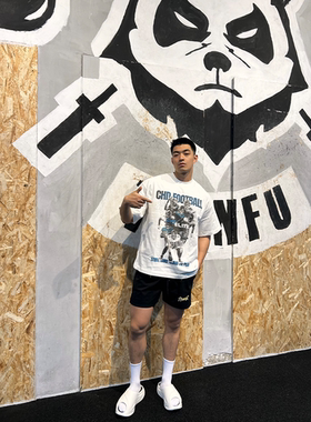 CHDS美式休闲短袖夏季运动风印花重磅t恤复古直喷宽松半袖橄榄球