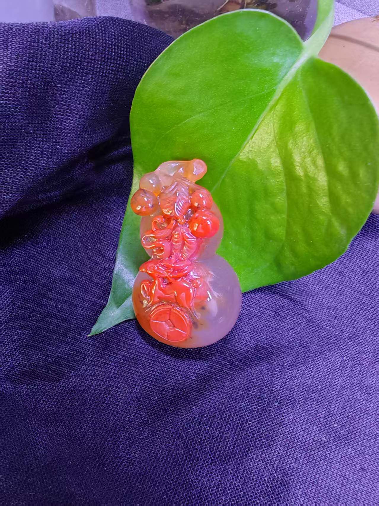 大凉山美姑南红玛瑙原矿《葫芦》冰飘九口料无裂无优化南红配饰