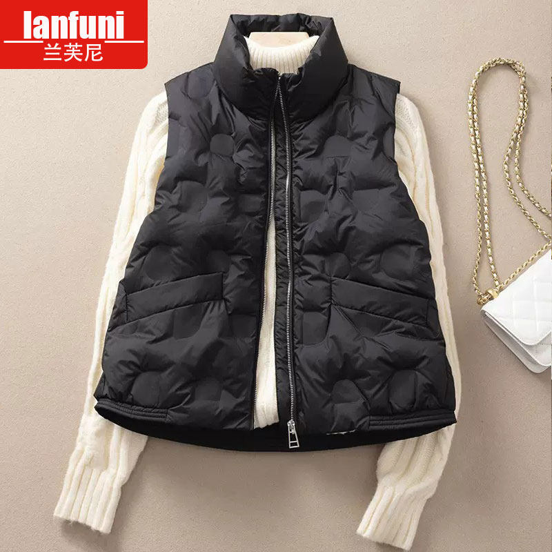 兰芙尼新款羽绒马甲女外穿马夹2025冬季短款立领纯色背心羽绒坎肩