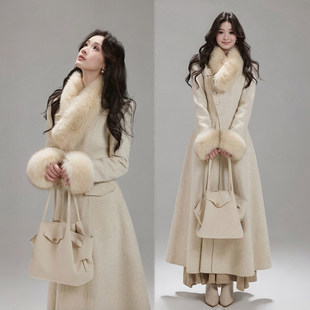 声雨竹长款大毛领毛呢外套女大码胖mm收腰显瘦独特高级气质温柔保