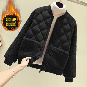 声雨竹旗舰店羊羔冬季棉衣大码加绒加厚短款胖2025女士棉服毛mm棉