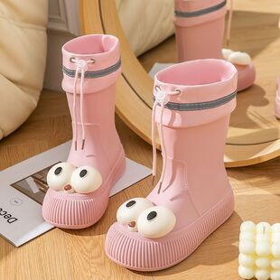 可爱卡通防水时尚女士雨鞋雨靴防滑成人水靴加绒防寒中筒胶鞋女童