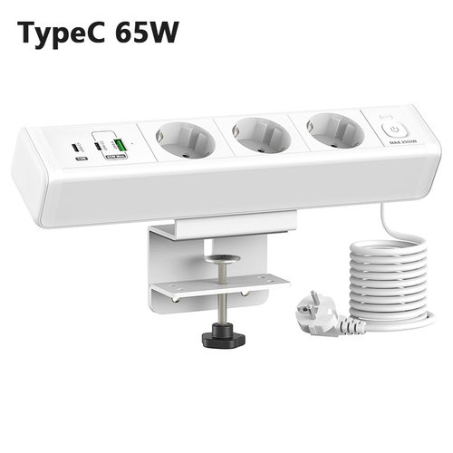 CE认证欧规夹桌插座过载开关65W快充usb欧标电源插座扭转固定桌面