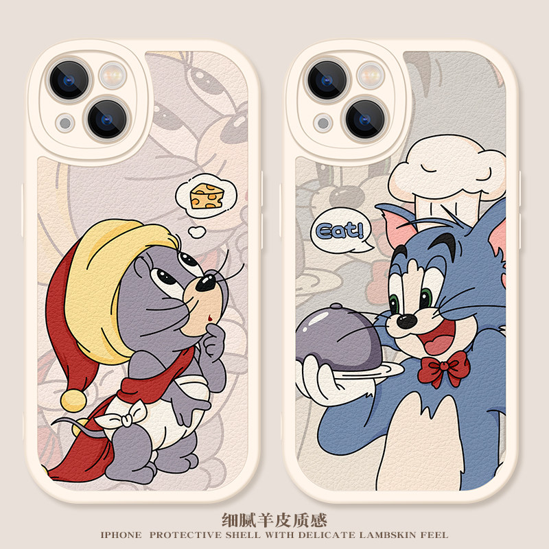适用iPhone14promax手机壳苹果13猫和老鼠12情侣11卡通xsmax可爱xr女mini新款7/8plus小羊皮6s软壳se全包por
