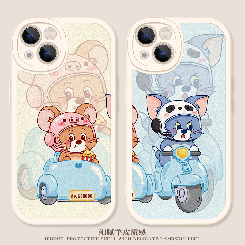 骑摩托猫咪适用iPhone14Pro手机壳苹果13情侣12卡通11可爱xsmax创意xr高级mini女7/8plus新款6s小羊皮se软壳