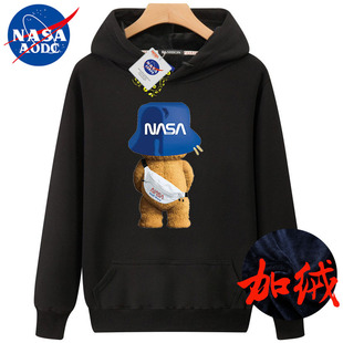 NASADIEU加绒加厚帽衫宽松大码情侣连帽卫衣男女同款潮流秋冬款
