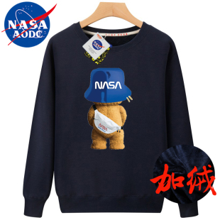 保暖上衣服圆领套头 情侣装 NASADIEU加绒加厚男士 卫衣宽松大码