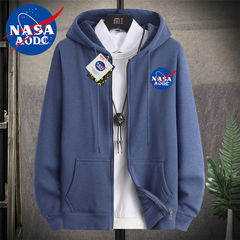 NASAAODC拉链大码开衫男士加绒休闲卫衣连帽潮男长袖带帽运动帽衫