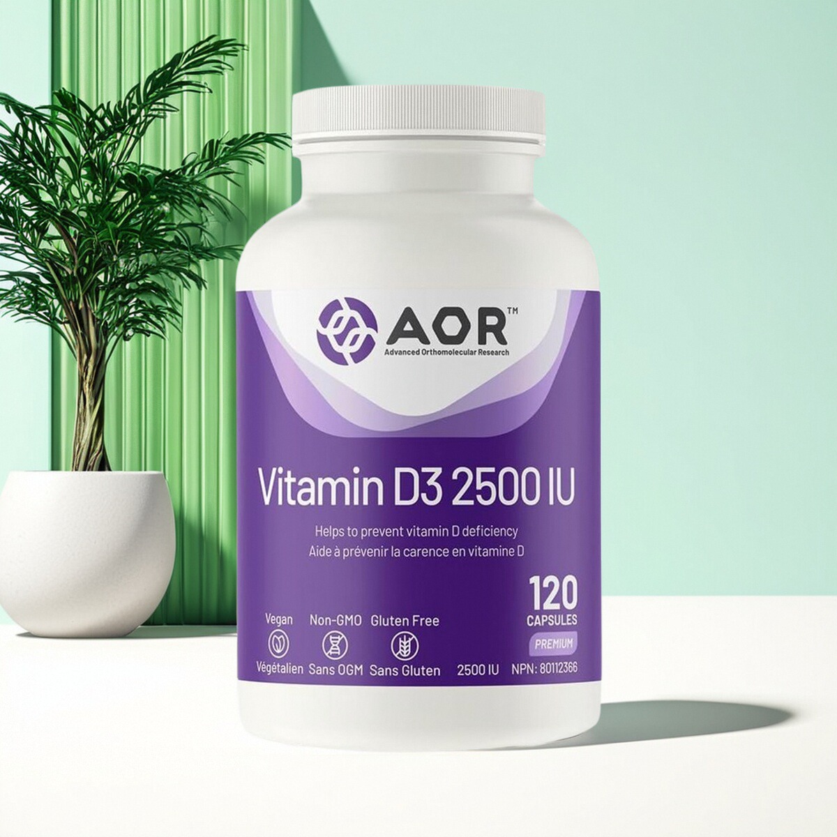 加拿大 AOR Vitamin D3 2500UI 维生素D3 钙吸收 骨骼健康支持