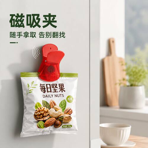 强力磁吸密封封口夹防潮食品级