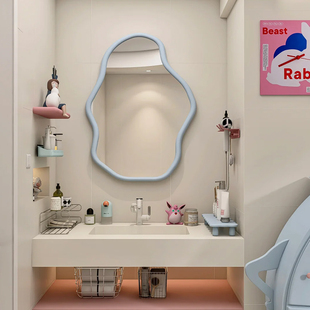 北欧不规则化妆镜洗手间LED智能壁挂浴室镜异形创意艺术装 饰镜子