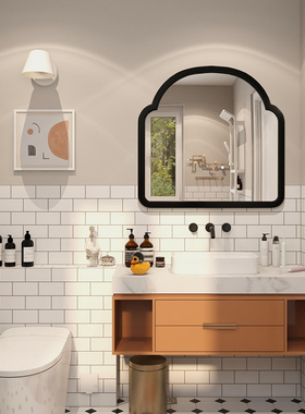 洗手间壁挂智能led浴室镜简约黑色创意卧室化妆镜异形玄关装饰镜