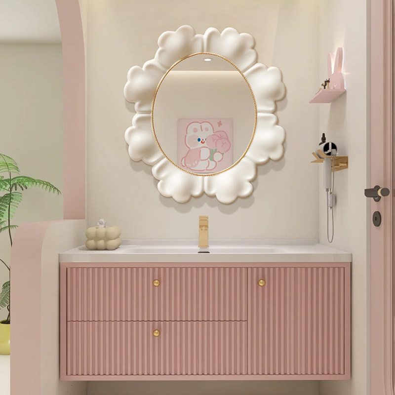 创意ins高级奶油风化妆镜不规则艺术设计装饰镜轻奢led智能浴室镜