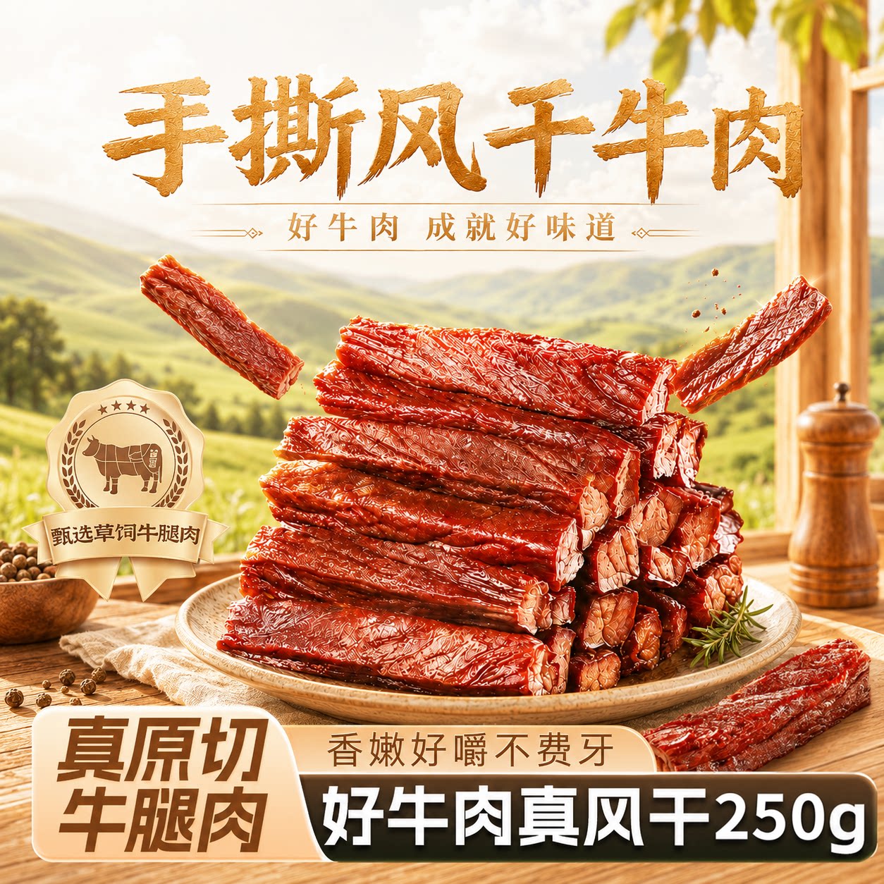 手撕牛肉干内蒙古风干牛肉干草原牛肉解馋零食轻脂高蛋白健身
