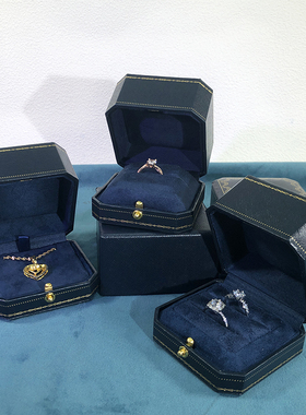 新款欧式蓝色珠宝首饰盒求婚戒指对戒项链饰品包装收纳盒礼品盒
